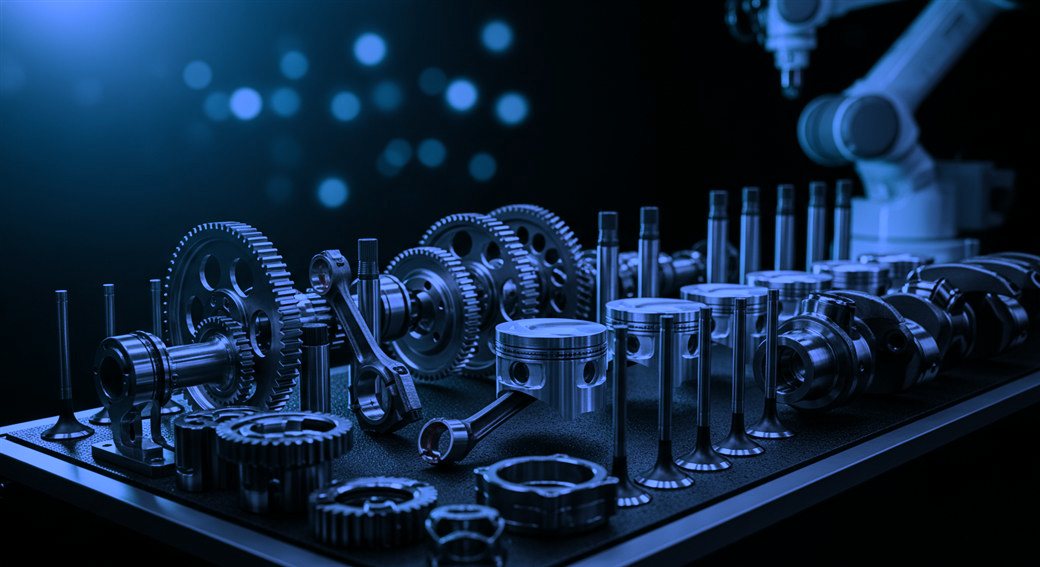 Automotive engine parts on a production line